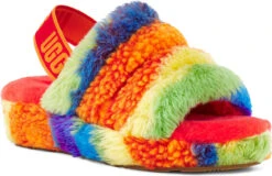 UGG Women's Fluff Yeah Slide Cali Collage -Englin's Fine Footwear ugg womens fluff yeah slide cali collage rainbow stripes 1120002 rstr 40335.1622215281